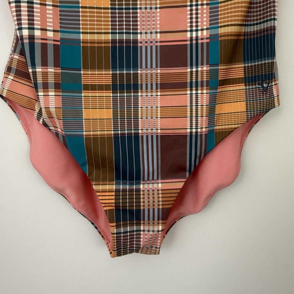 Vineyard Vines Womens Sconset 1 PC SWIMSUIT Medium Plaid Print Mallard Pink - Picture 3 of 11